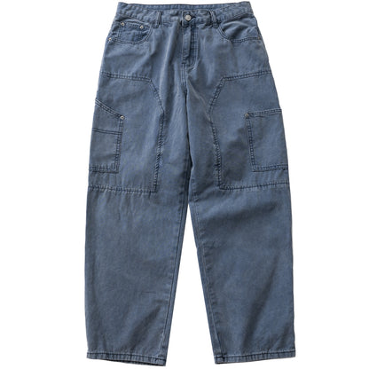 Japanese Retro Washed Beaded Canvas Work Pants – Loose Wide-Leg Unisex