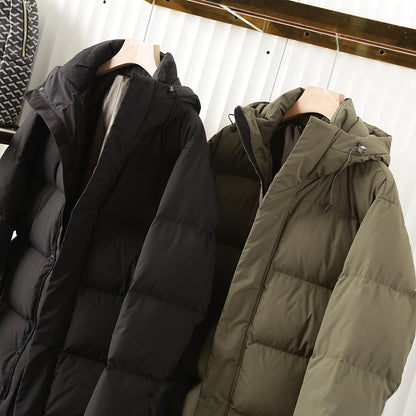 Men's Plus Size 800 Fill Power Mid-Length Down Jacket - Euro-American Style Hooded Thickened Cold-Resistant Warm Coat