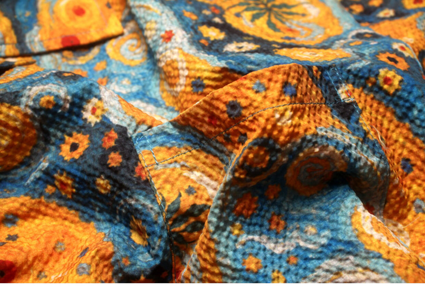 Seersucker Cuban Collar Printed Shirt – Men's Vintage Beach Short Sleeve