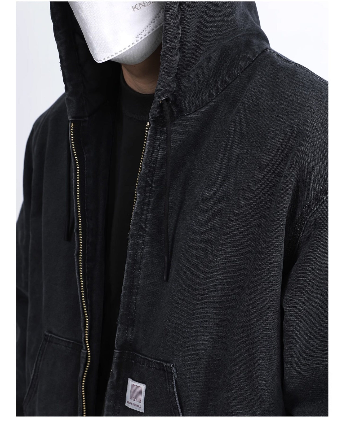 Vintage Wash Distressed Cargo Hoodie Jacket – Thermal Insulated Men's Coat
