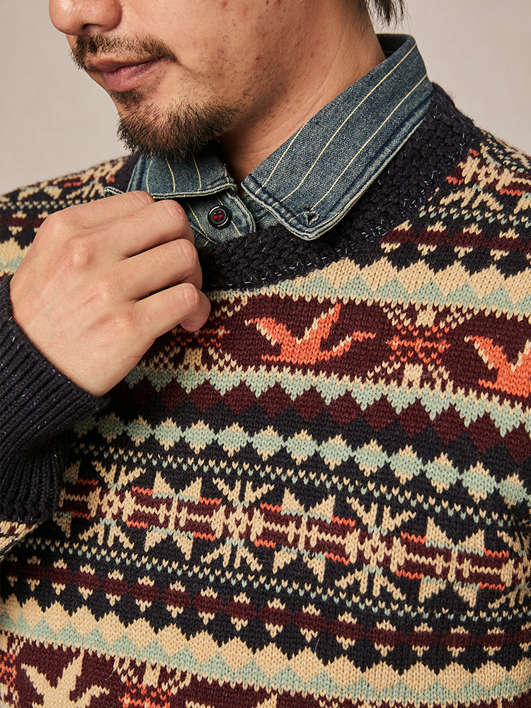 Scandinavian-British Retro Fair Isle Sweater – Loose Wool/Cashmere Blend (Unisex)