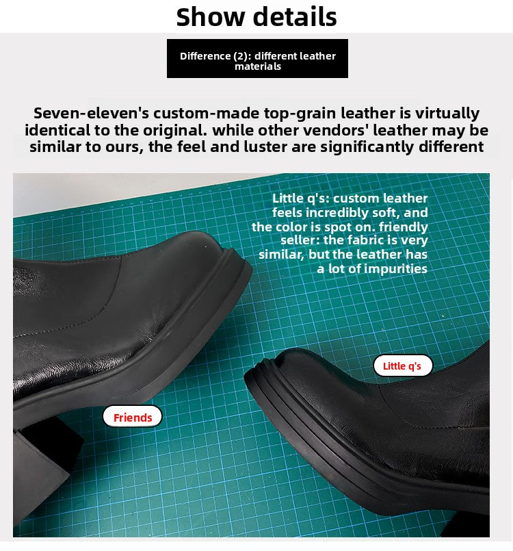 Women's Retro Genuine Leather Martin Boots - Brown Cowhide Thick-Soled Back-Zip Chunky Heel Boots