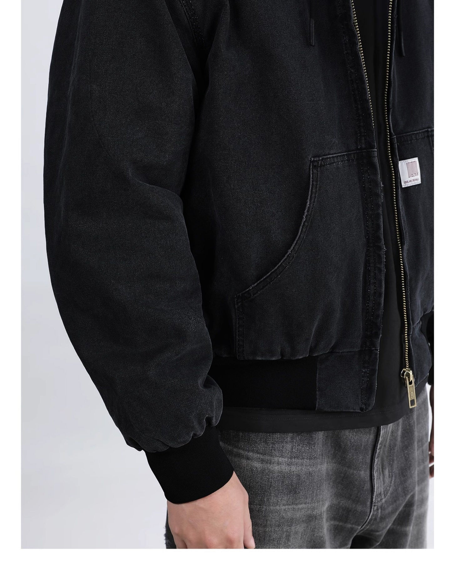 Vintage Wash Distressed Cargo Hoodie Jacket – Thermal Insulated Men's Coat