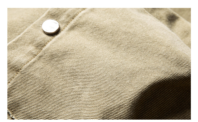 Vintage Washed Leather-Collar Cargo Jacket - Loose Barn Coat (Unisex)