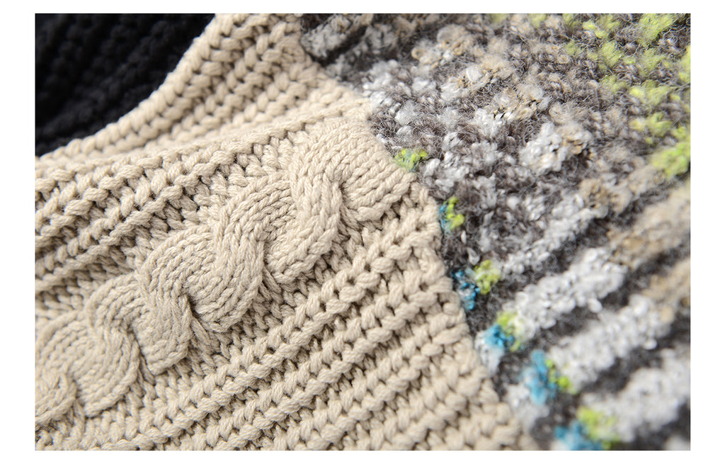 Heavy-weight twisted patchwork gradient back collar camel wool sweater