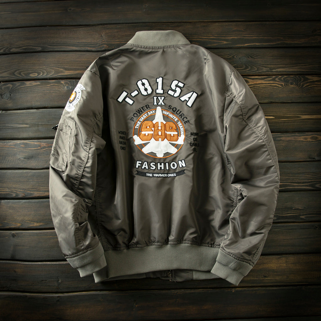 Men’s Heavy Embroidery Baseball-Collar Flight Jacket – Rugged Retro Casual for Fall