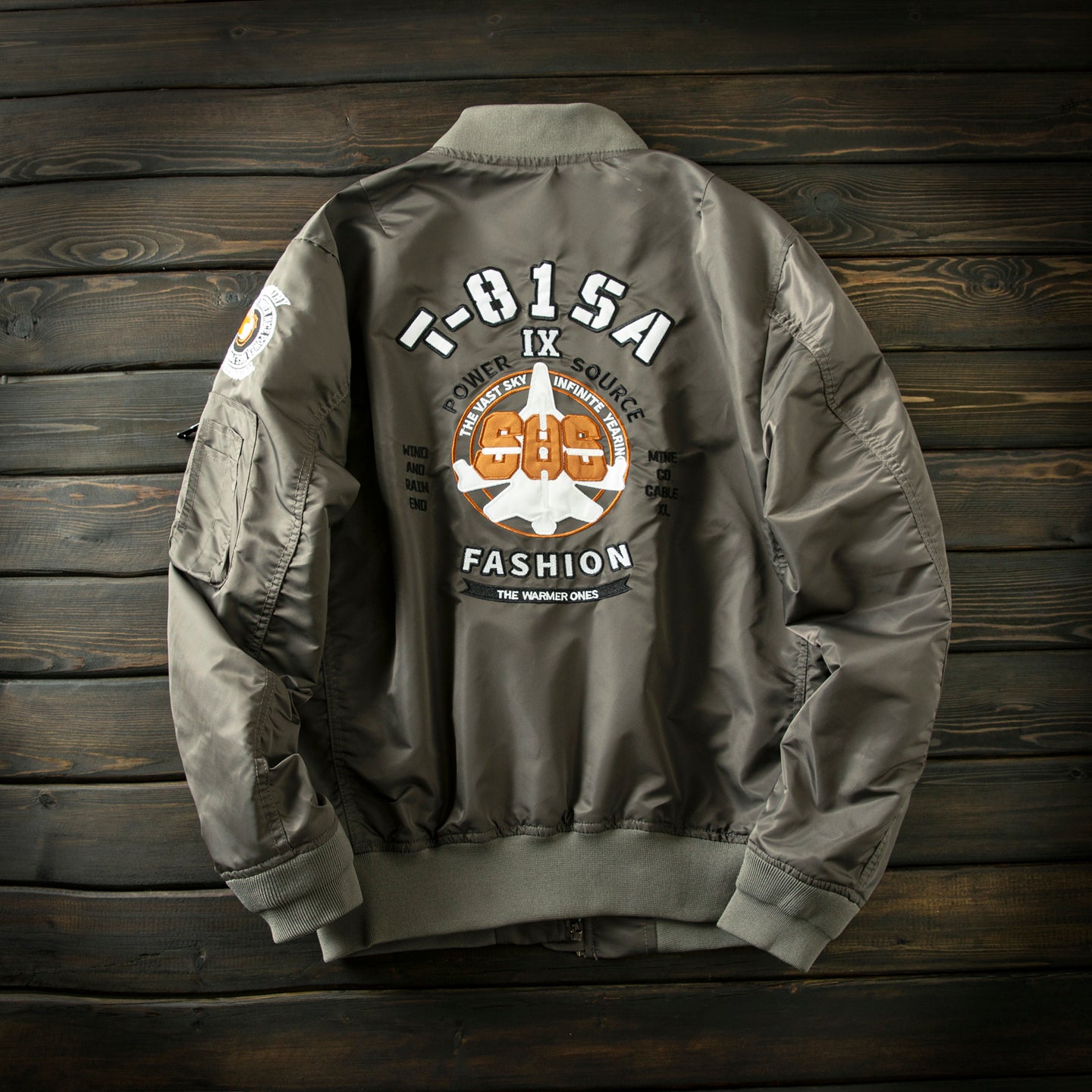 Men’s Heavy Embroidery Baseball-Collar Flight Jacket – Rugged Retro Casual for Fall