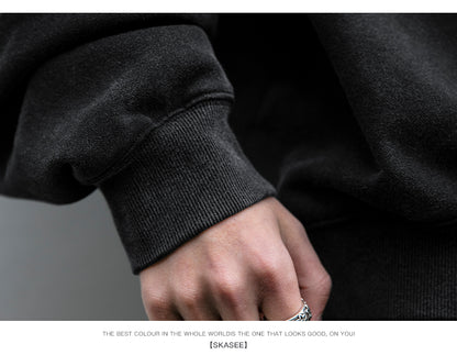 Unisex 465g Washed Vintage Sweatshirt - Boxy Half-Zip Snowflake Knit Pullover