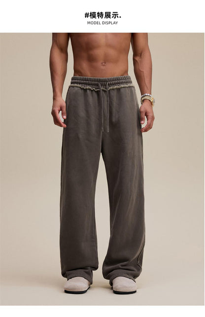 Heavyweight Fleece Washed Straight Sweatpants – Loose Casual American Style