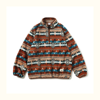 Fair Isle Lamb-Wool Stand-Collar Half-Zip Sweater – Loose Fit Unisex