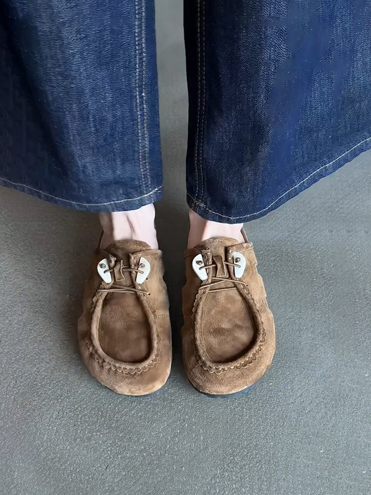 Women's Retro Birkenstock Shoes - Sheepskin Thick-Soled Flat Genuine Leather Suede Slip-On Shoes