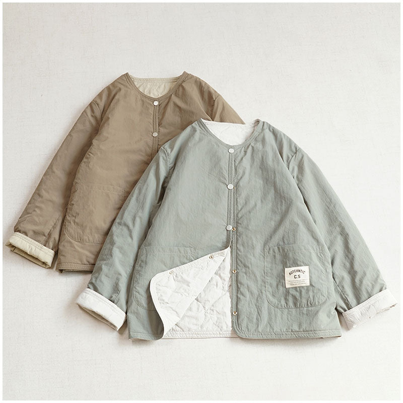 Reversible Quilted Cotton Jacket – Lightweight Loose Fit with Round Neck for Spring/Autumn