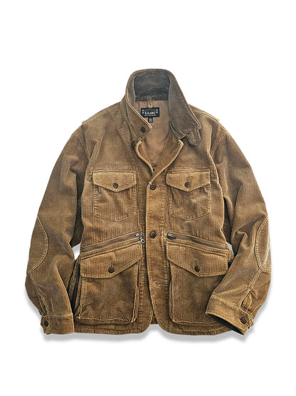 Corduroy Western Hunting Jacket for Men, Washed Multi-Pocket Outdoor Adventure Workwear Retro Windbreaker Jacket