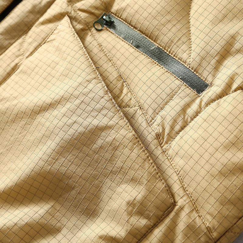 Collarless Down Jacket – Wave Quilting & Snap Front