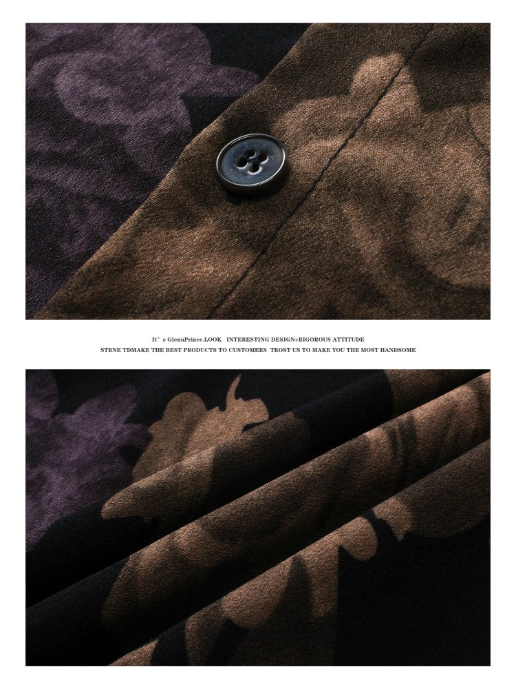 Thai Retro Baroque Short Sleeve Floral Shirt for Men Summer Beach Cool Casual Shirt Top