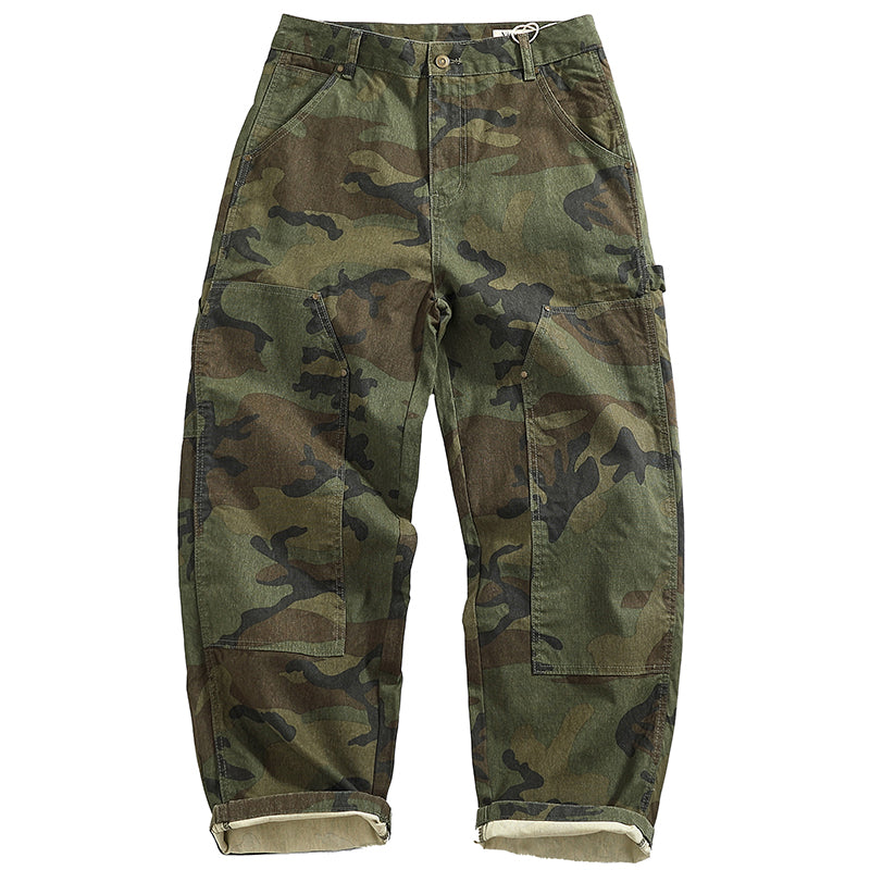 Men's American Retro Logging Work Pants - Loose Straight Washed Cotton Camouflage Casual Pants