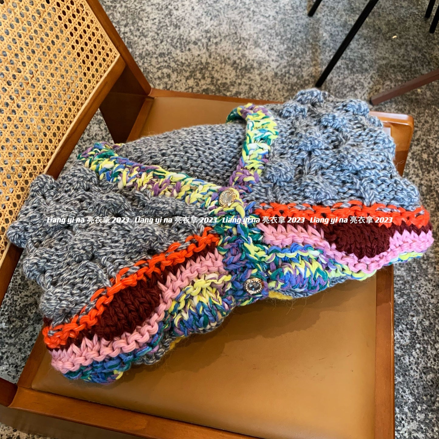 Women's 2023 Autumn Winter Handmade Color Block Cardigan - 3D Particle Ball V-Neck Loose Lazy Knitted Coat