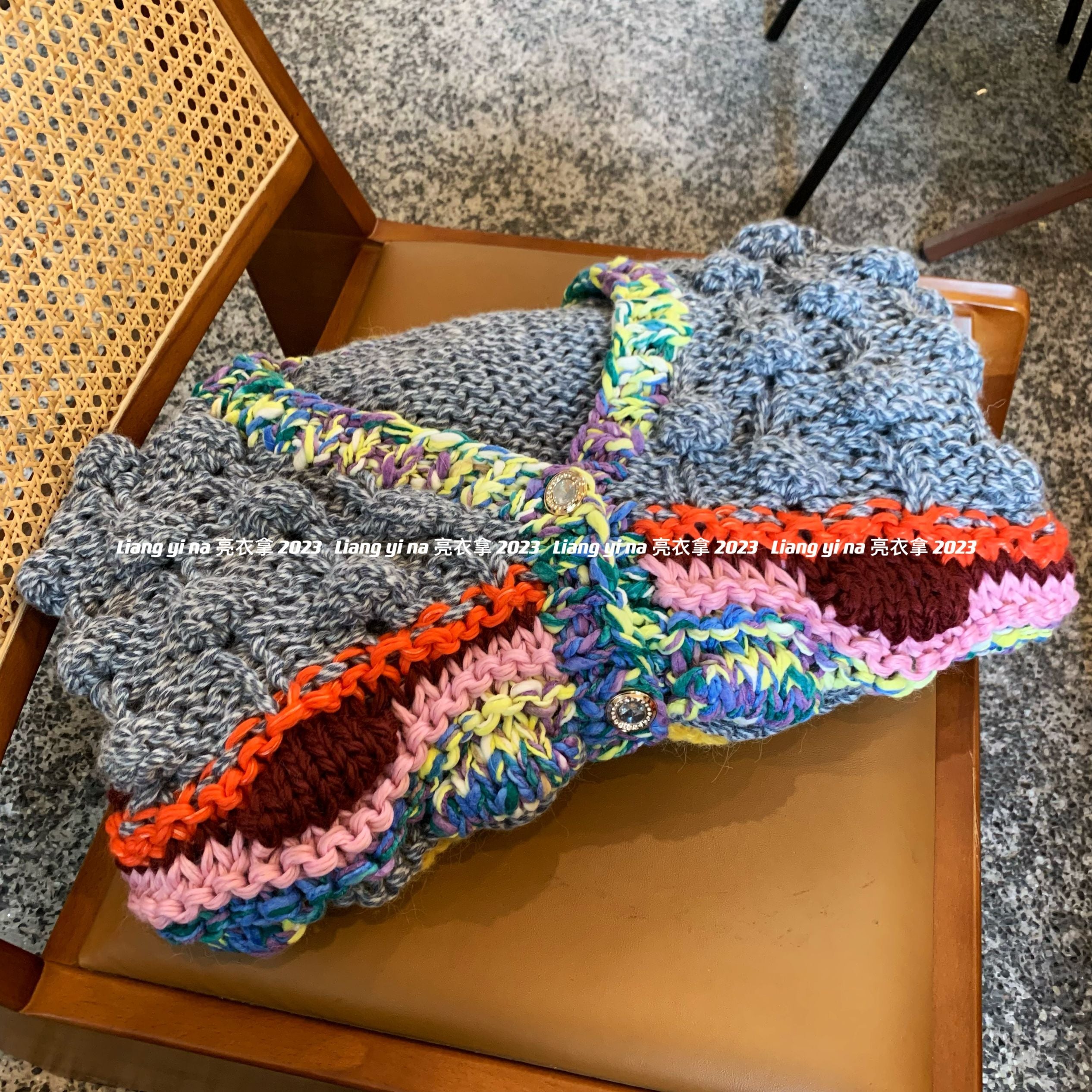 Women's 2023 Autumn Winter Handmade Color Block Cardigan - 3D Particle Ball V-Neck Loose Lazy Knitted Coat