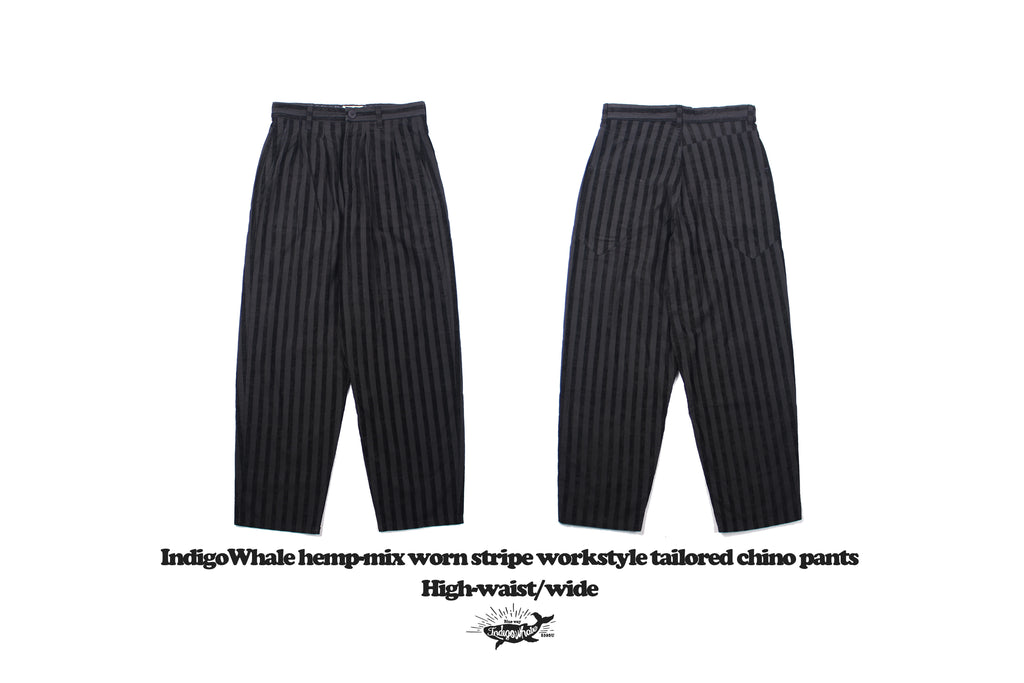 Vintage Flocked Striped Workwear Style Loose Wide-Leg Tapered High-Waist Chino Casual Pants