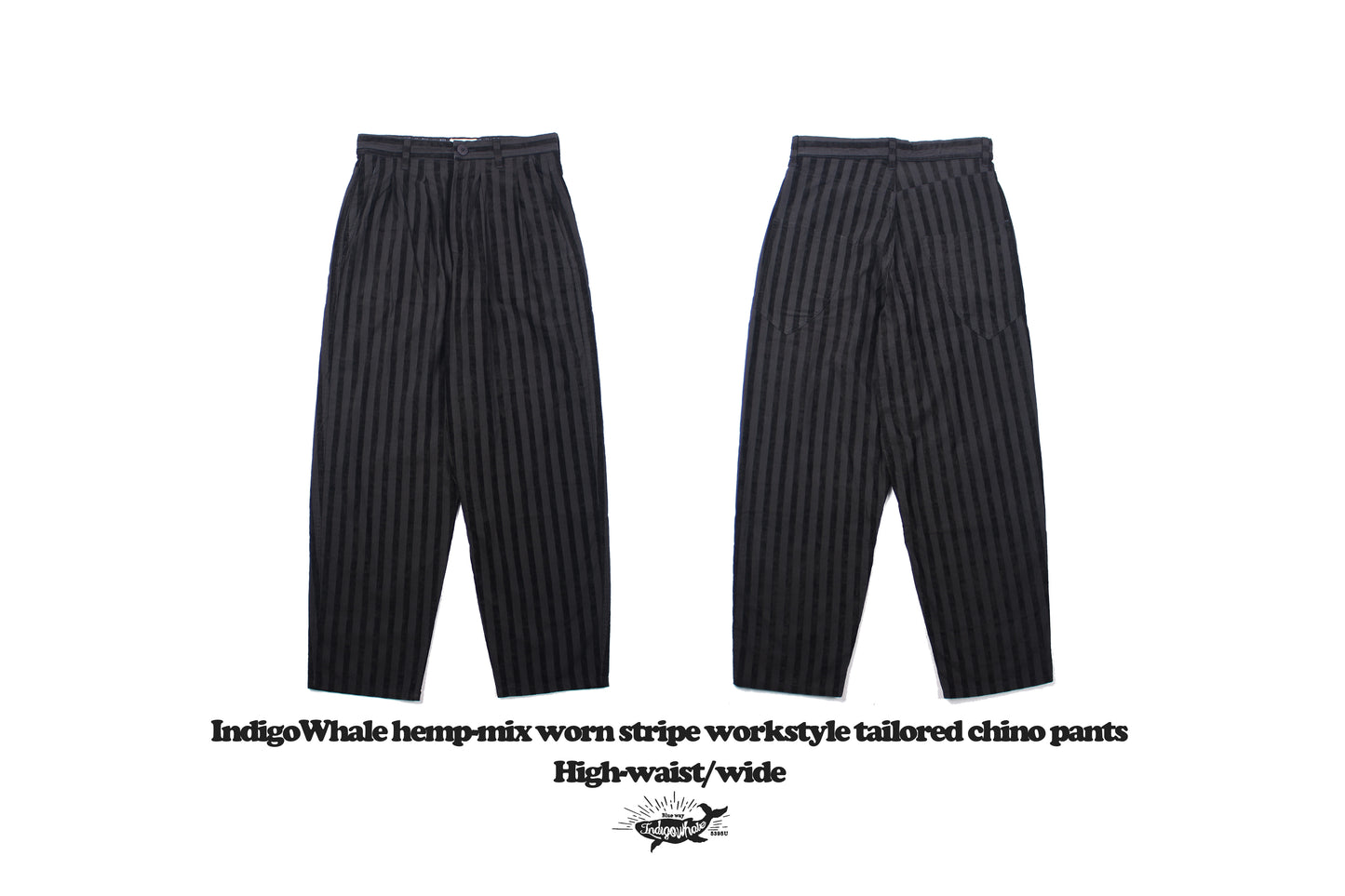 Vintage Flocked Striped Workwear Style Loose Wide-Leg Tapered High-Waist Chino Casual Pants