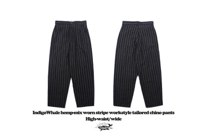 Vintage Flocked Striped Workwear Style Loose Wide-Leg Tapered High-Waist Chino Casual Pants