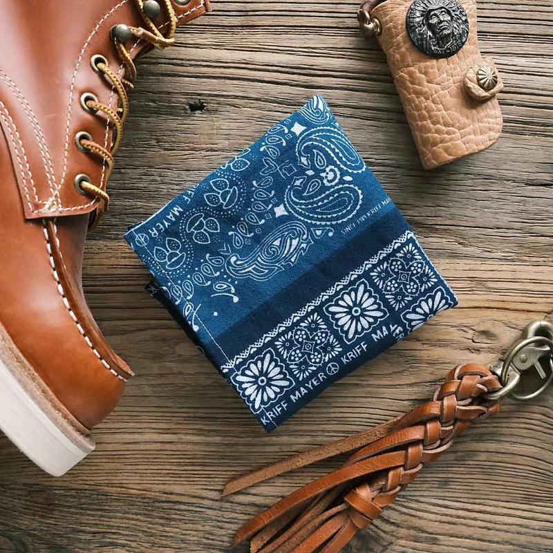 Cashew Flower Patchwork Baijia Cloth Printed Washed Blue Dyed Indigo Square Scarf Handkerchief Headscarf American Retro Motorcycle