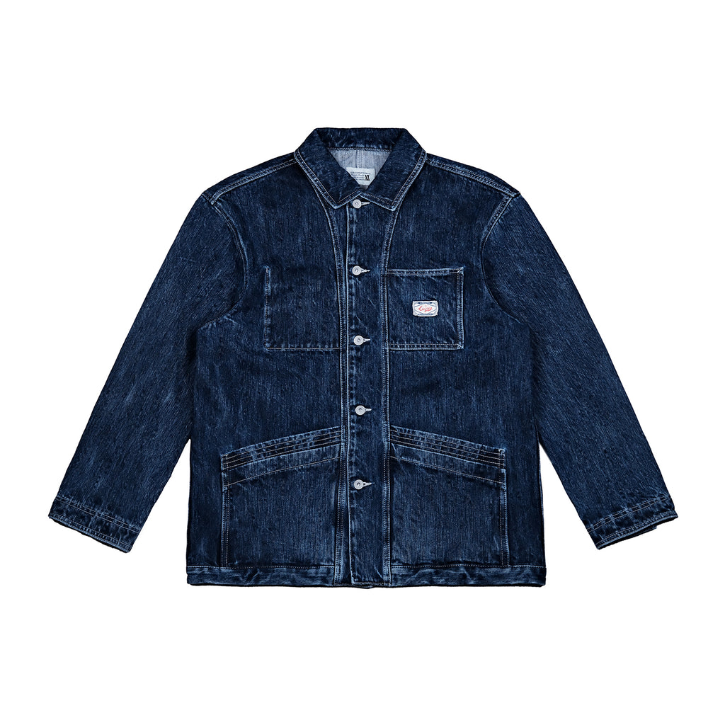 Heavyweight 15 oz Fermented-Wash Distressed Denim Jacket – Retro American Iron-Style (Unisex)