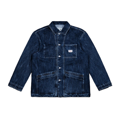 Heavyweight 15 oz Fermented-Wash Distressed Denim Jacket – Retro American Iron-Style (Unisex)