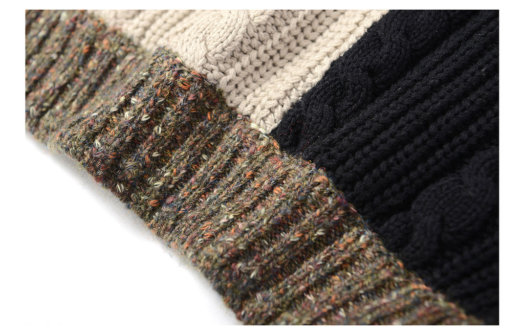 Heavy-weight twisted patchwork gradient back collar camel wool sweater