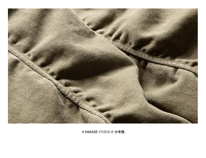 Vintage Washed Leather-Collar Cargo Jacket - Loose Barn Coat (Unisex)