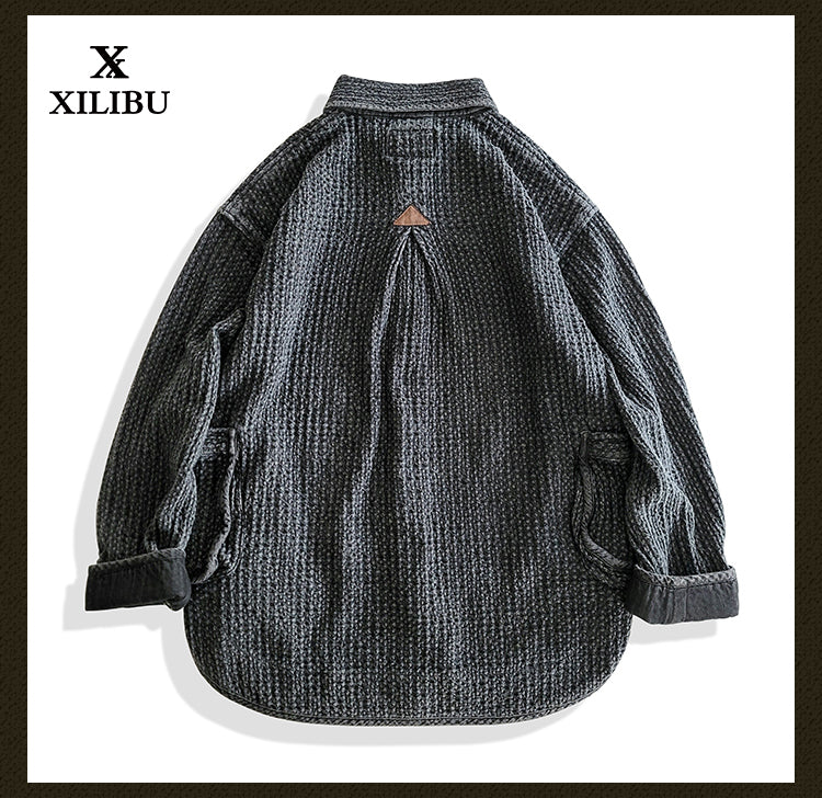 Washed Black Tie-Dye Oversized Shirt Jacket Loose Casual Khaki Vintage