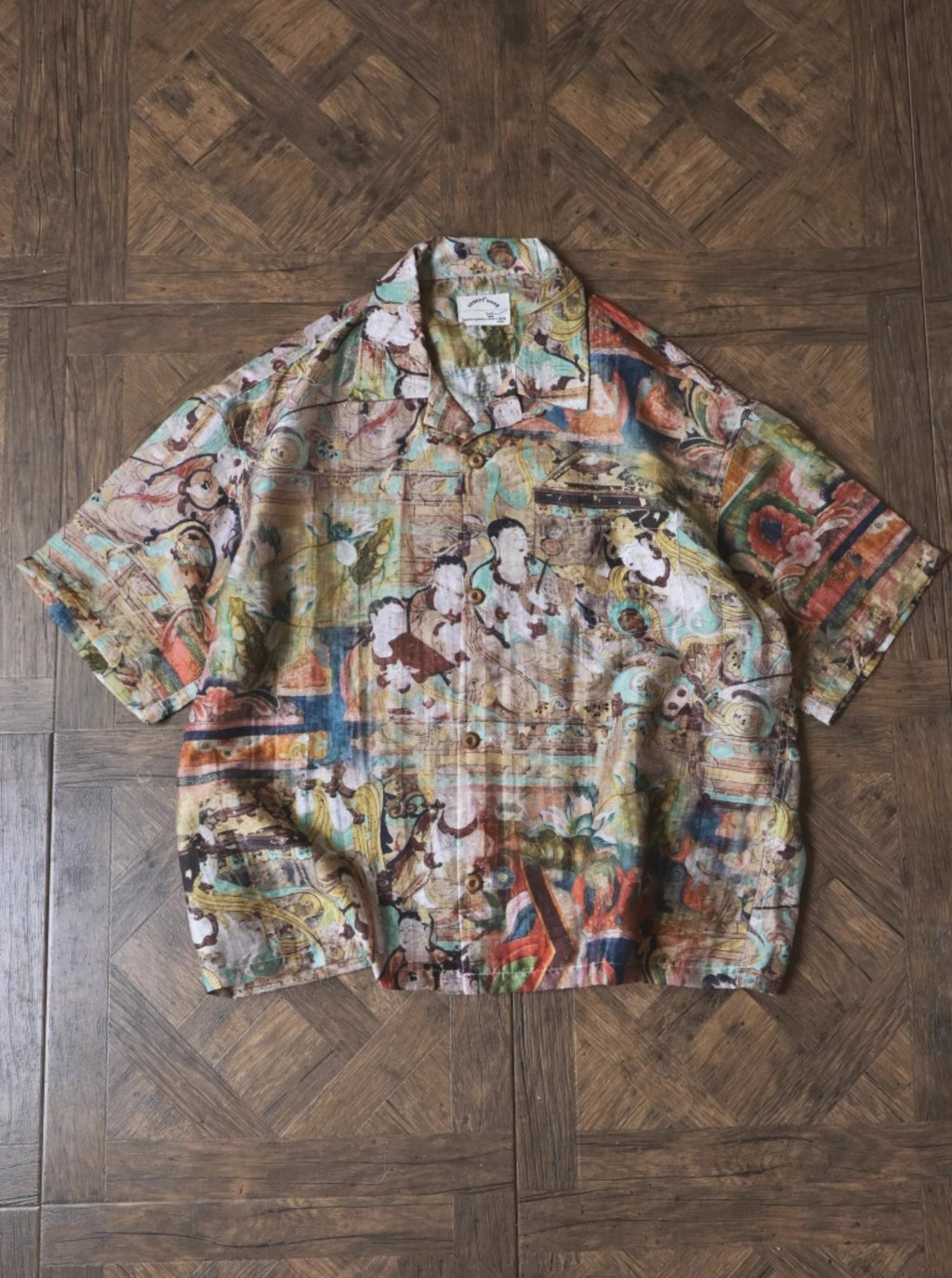 Vintage Loose Print Cuban Collar Shirt Linen Hawaiian Short Sleeve Shirt Dunhuang Summer Trend Brand