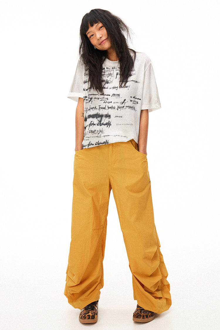 Handwritten Print Soft Skin-friendly Distressed Loose Short Sleeve T-shirt