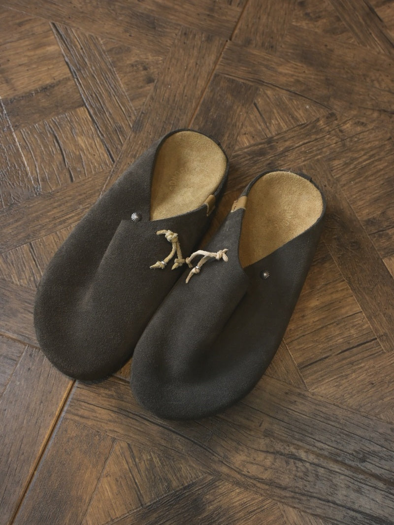 Sonofloong Retro Genuine Leather Mules - Silver Buckle Thick-Soled Cork Birkenstock Style