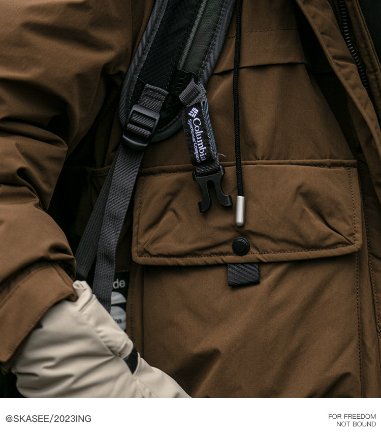 Winter Workwear Hooded Down Jacket Men's Trendy Loose Outdoor Multi-Pocket Functional 90% White Duck Down Warm Coat Trendy