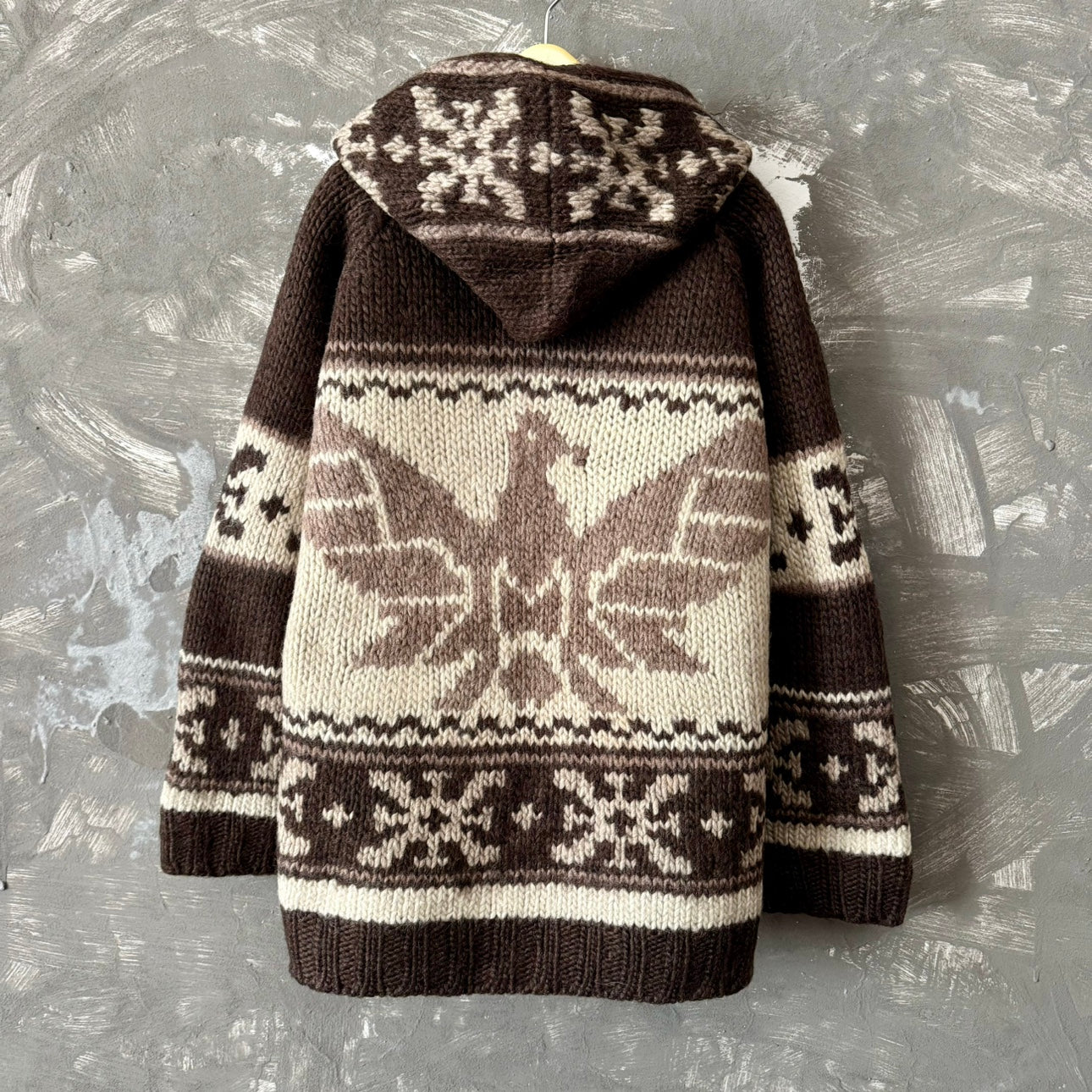 100% Goat Wool Thick Knit Handmade Eagle Deer Cardigan Vintage Sweater DF32
