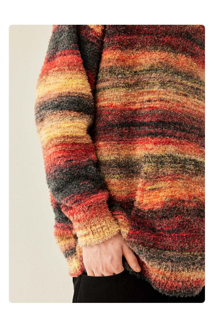 MEDRIA Retro Colorful Hoodie Knitwear for Men and Women Autumn Winter National Trend Loose Lazy Style Warm Sweatshirt Couple Outfit