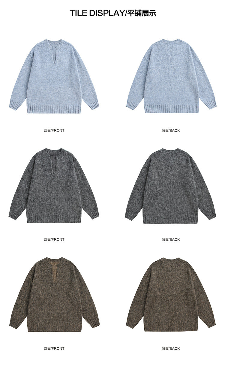 GPstudio American Style Trendy Brand Seahorse Wool V-Neck Sweater for Men Spring Melad Brown Lazy Top Knitted Shirt