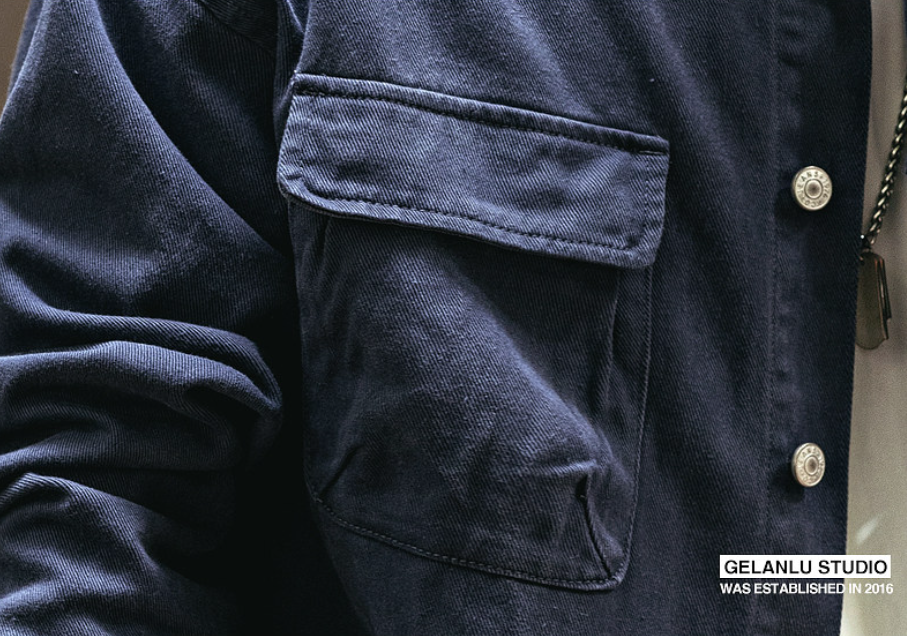 Vintage Chore Jacket Men – Washed Cotton Loose Cargo Workwear Shirt Jacket