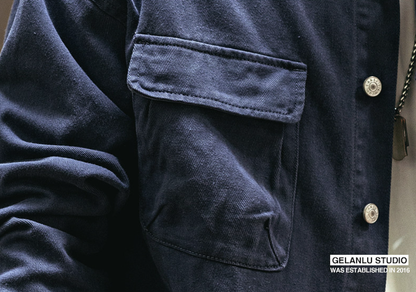 Vintage Chore Jacket Men – Washed Cotton Loose Cargo Workwear Shirt Jacket
