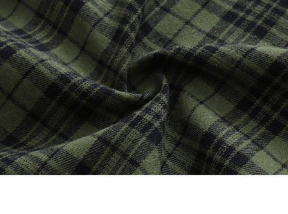 Vintage Sanded Green Plaid Long Sleeve Shirt – Loose Unisex Casual