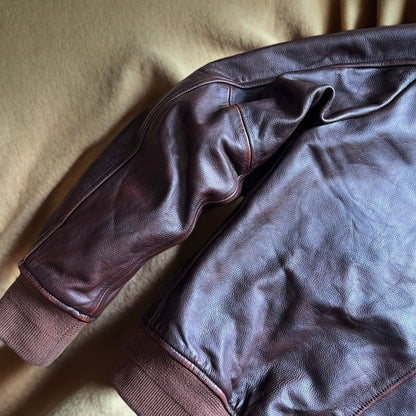 Vintage Cowhide MA-1 Flight Jacket – Hand-Polished Dark Brown Leather