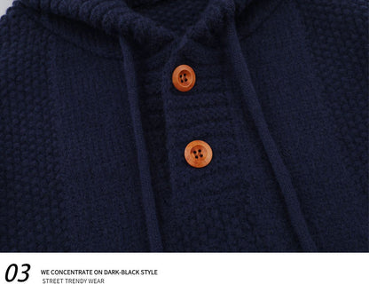 Japanese Hooded Knit Pullover – Unisex Oversized Thick Blue Coffee