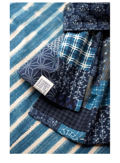 Japanese Paisley Patchwork Scarf – Cotton Linen Double-Layer Wrap
