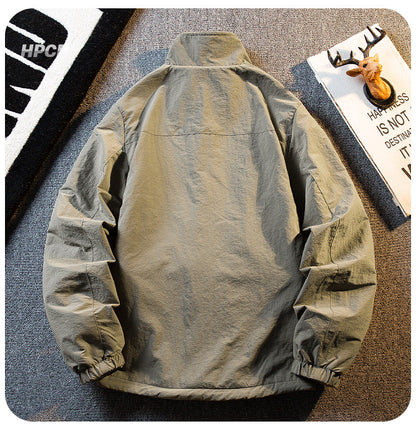 Fleece Thickened Reversible Stand Collar Jacket – Warm Unisex Autumn Winter