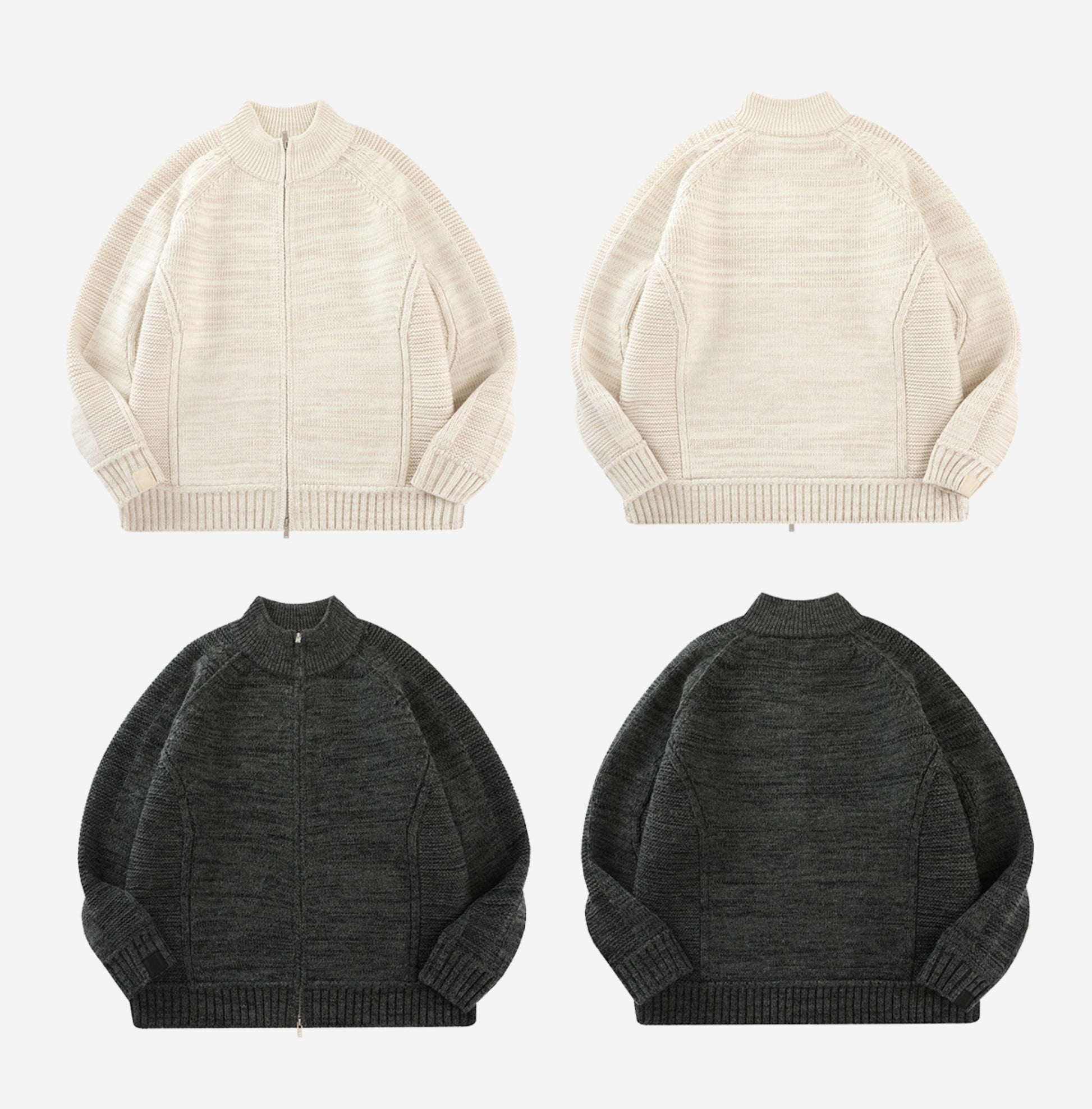 Merino Wool Blend Zip Cardigan – Heavyweight Panel Knit Coat – Japanese vintage | yamalin clothes | Yamalinclothes