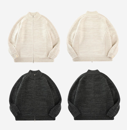 Merino Wool Blend Zip Cardigan – Heavyweight Panel Knit Coat – Japanese vintage | yamalin clothes | Yamalinclothes