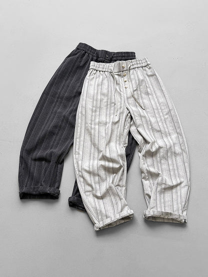 Striped Drapey Wide-Leg Trousers – Loose Vintage Casual Summer Pants Unisex – Japanese vintage | yamalin clothes | Yamalinclothes