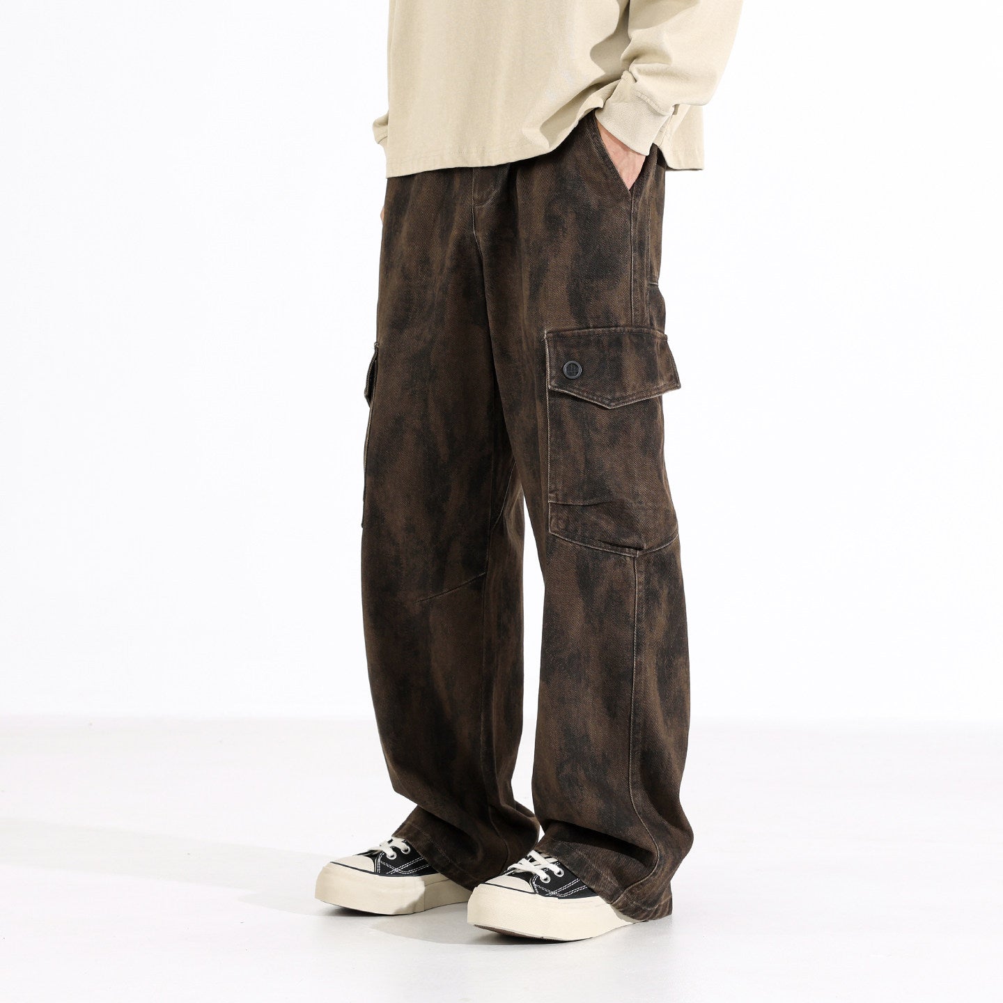 design sense worn cargo pants men's American retro dirtyfit loose casual wide-leg long pants | Japanese vintage | yamalin clothes | Yamalinclothes
