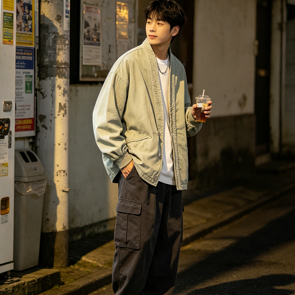 American Vintage Cotton Robe Jacket – Men's Loose Solid Casual Coat